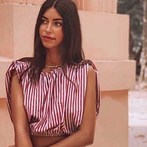 Zara Poplin Top With Red and White Stripes - Picture 3 of 8